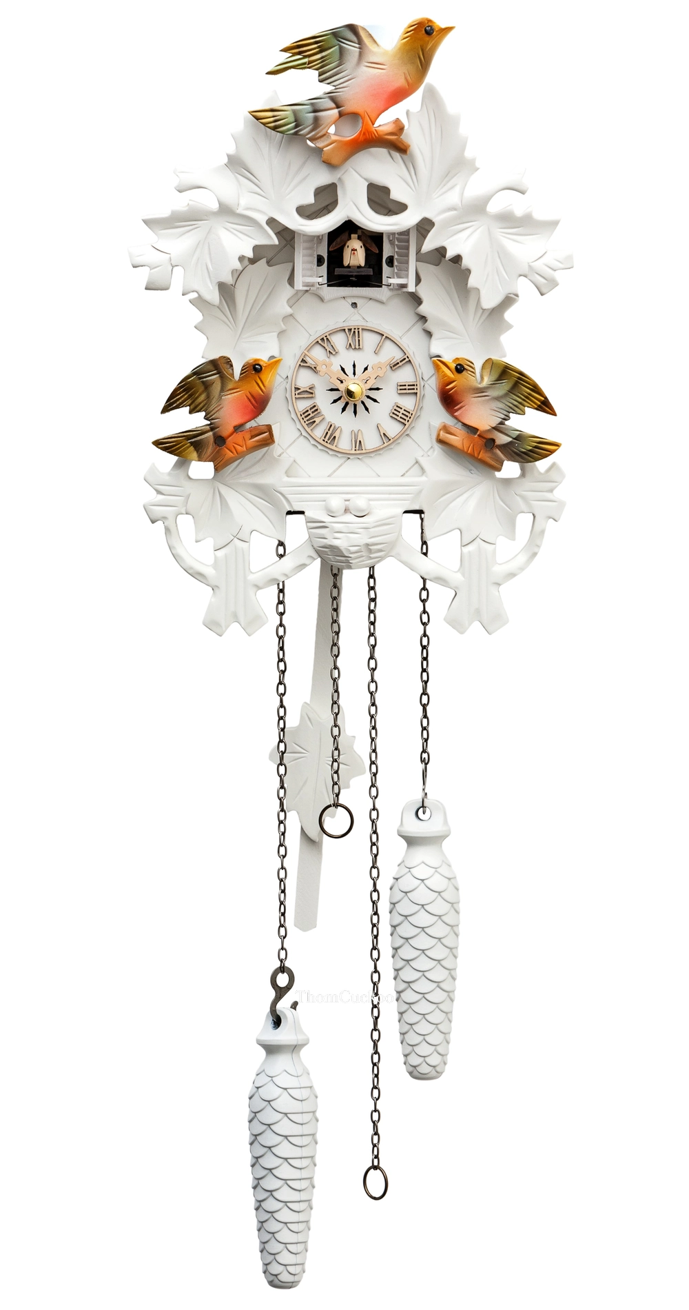 นาฬิกากุ๊กกูเยอรมัน Black Forest Germany ระบบ Quartz ลายใบไม้และนกแกะสลัก รหัสสินค้า 0361
