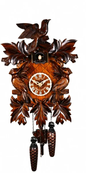 นาฬิกากุ๊กกูเยอรมัน Black Forest Germany ระบบ Quartz ลายใบไม้และนกแกะสลัก รหัสสินค้า 0363