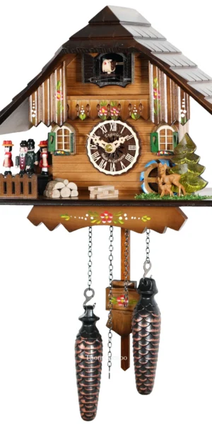 นาฬิกากุ๊กกูเยอรมัน Black Forest Germany ระบบ Quartz พร้อมเสียงดนตรี บ้านไม้สไตล์ Black Forest ตุ๊กตาเต้นระบำ รหัสสินค้า 0123