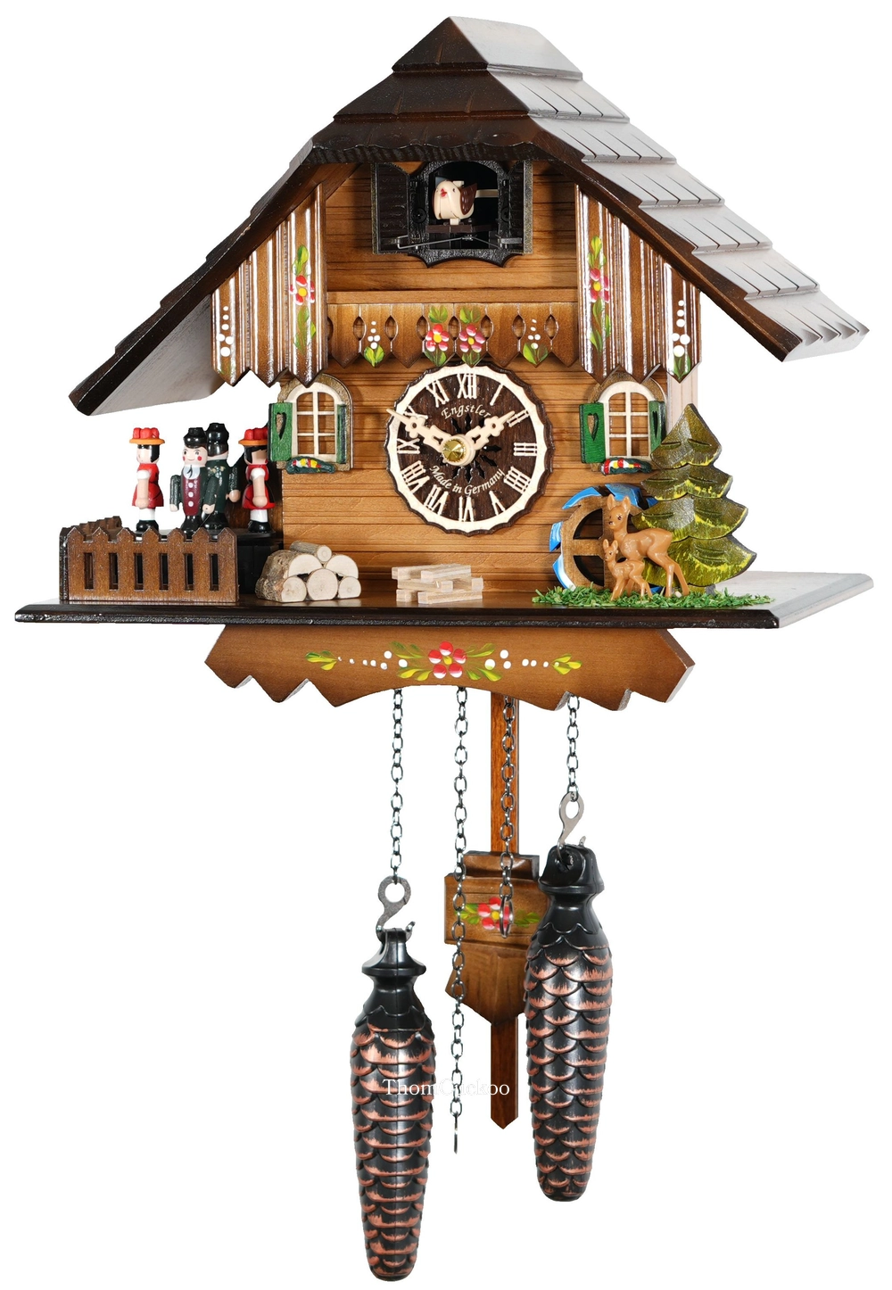 นาฬิกากุ๊กกูเยอรมัน Black Forest Germany ระบบ Quartz พร้อมเสียงดนตรี บ้านไม้สไตล์ Black Forest ตุ๊กตาเต้นระบำ รหัสสินค้า 0123