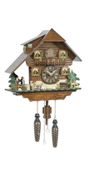 นาฬิกากุ๊กกูเยอรมัน Black Forest Germany ระบบ Quartz พร้อมเสียงดนตรี บ้านไม้สไตล์ Black Forest ตุ๊กตาเต้นระบำ รหัสสินค้า 0141