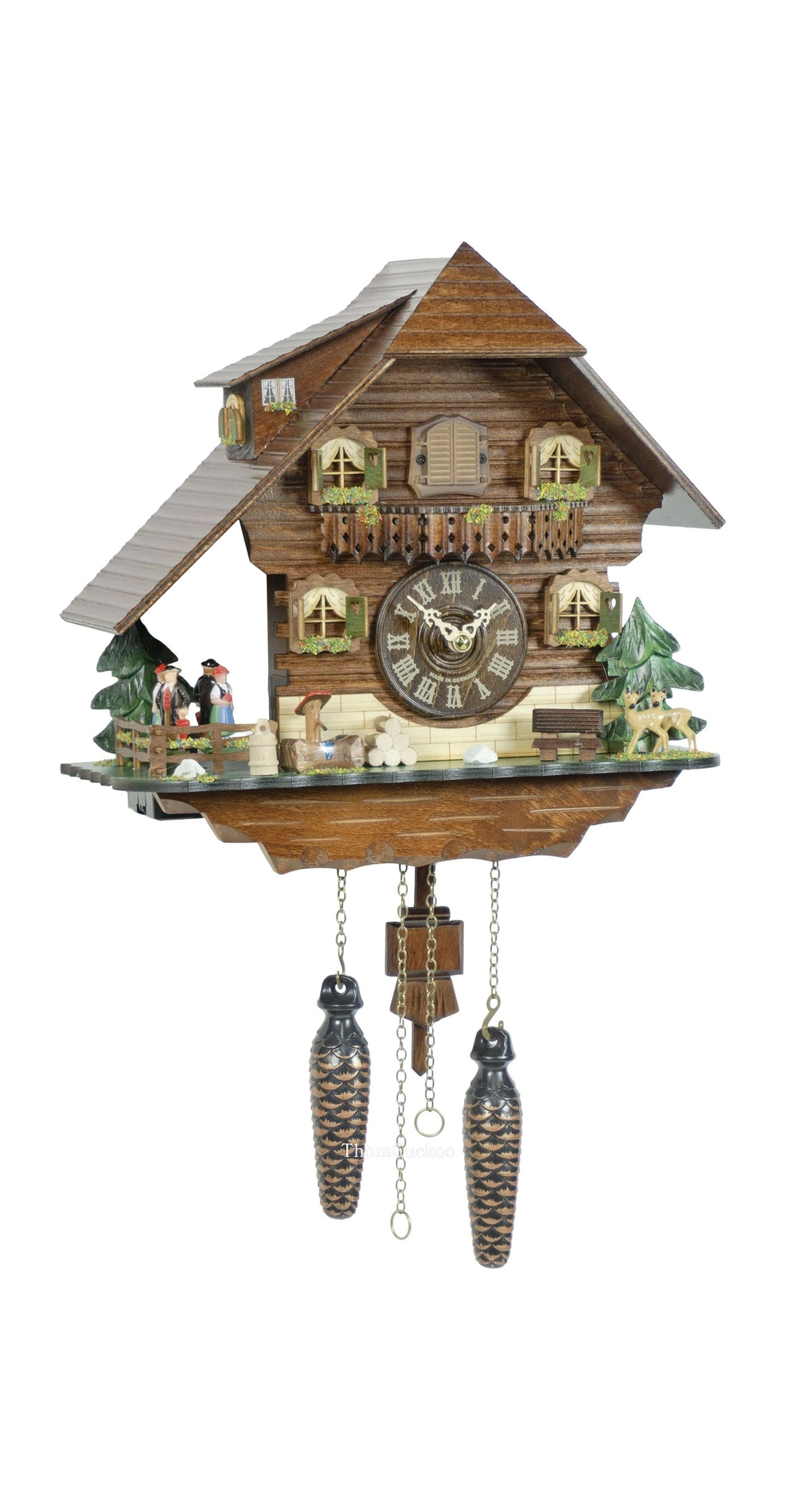 นาฬิกากุ๊กกูเยอรมัน Black Forest Germany ระบบ Quartz พร้อมเสียงดนตรี บ้านไม้สไตล์ Black Forest ตุ๊กตาเต้นระบำ รหัสสินค้า 0141