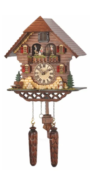 นาฬิกากุ๊กกูเยอรมัน Black Forest Germany ระบบ Quartz พร้อมเสียงดนตรี บ้านไม้สไตล์ Black Forest ตุ๊กตาเต้นระบำ รหัสสินค้า 0202