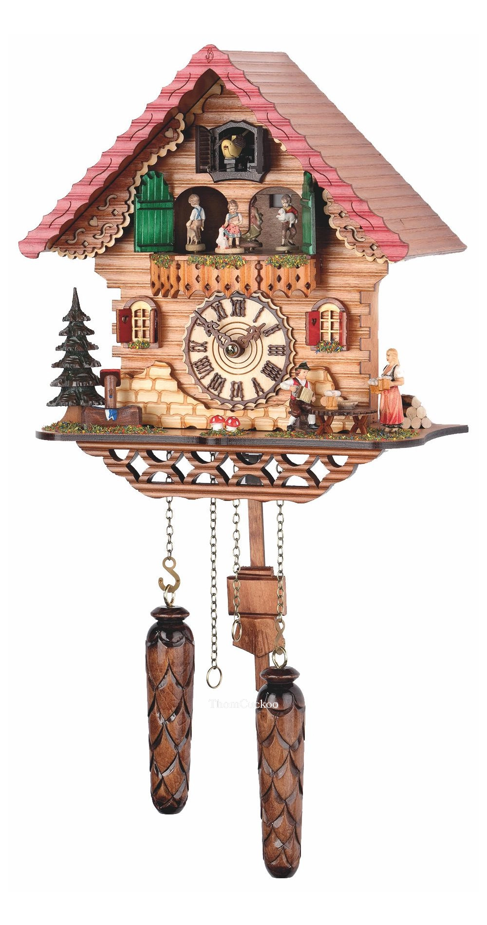 นาฬิกากุ๊กกูเยอรมัน Black Forest Germany ระบบ Quartz พร้อมเสียงดนตรี บ้านไม้สไตล์ Black Forest ตุ๊กตาเต้นระบำ รหัสสินค้า 0218