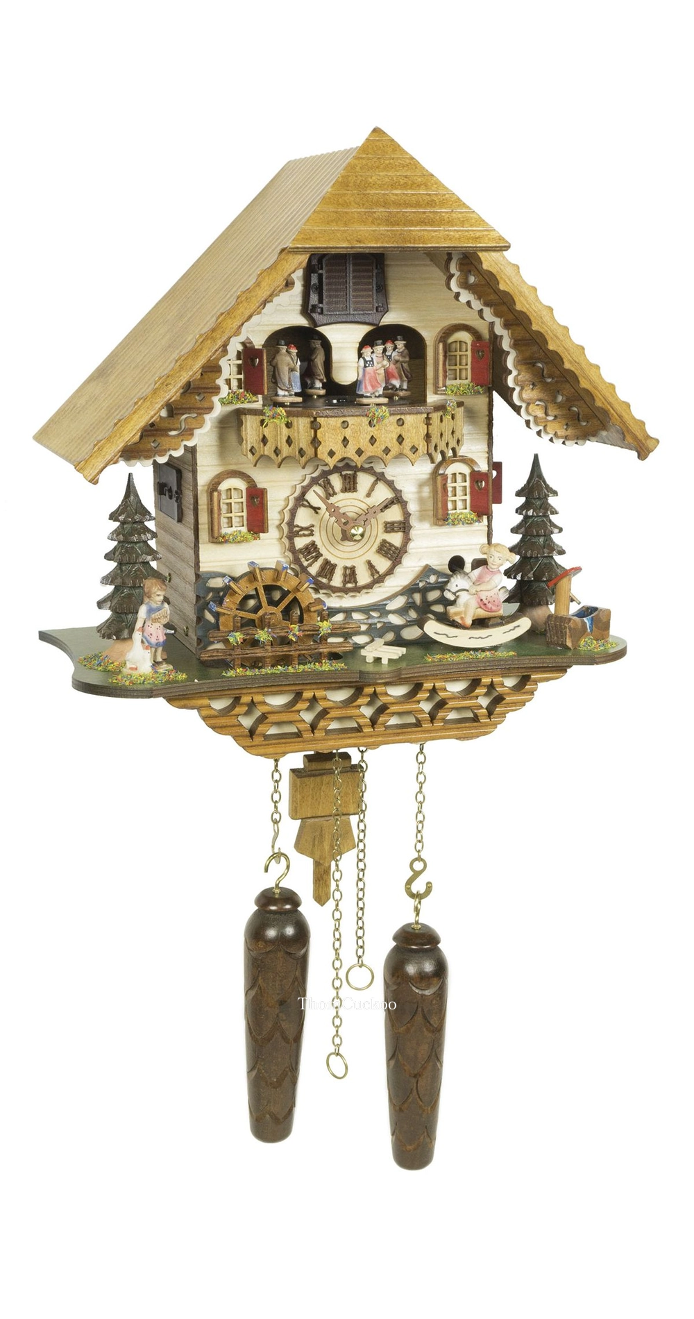 นาฬิกากุ๊กกูเยอรมัน Black Forest Germany ระบบ Quartz พร้อมเสียงดนตรี บ้านไม้สไตล์ Black Forest ตุ๊กตาเต้นระบำ รหัสสินค้า 0244