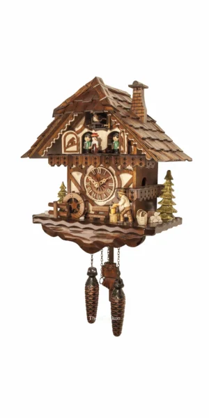 นาฬิกากุ๊กกูเยอรมัน Black Forest Germany ระบบ Quartz พร้อมเสียงดนตรี บ้านไม้สไตล์ Black Forest ตุ๊กตาเต้นระบำ รหัสสินค้า 0247