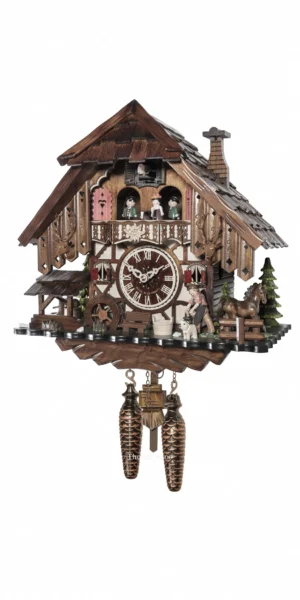 นาฬิกากุ๊กกูเยอรมัน Black Forest Germany ระบบ Quartz พร้อมเสียงดนตรี บ้านไม้สไตล์ Black Forest ตุ๊กตาเต้นระบำ รหัสสินค้า 0270