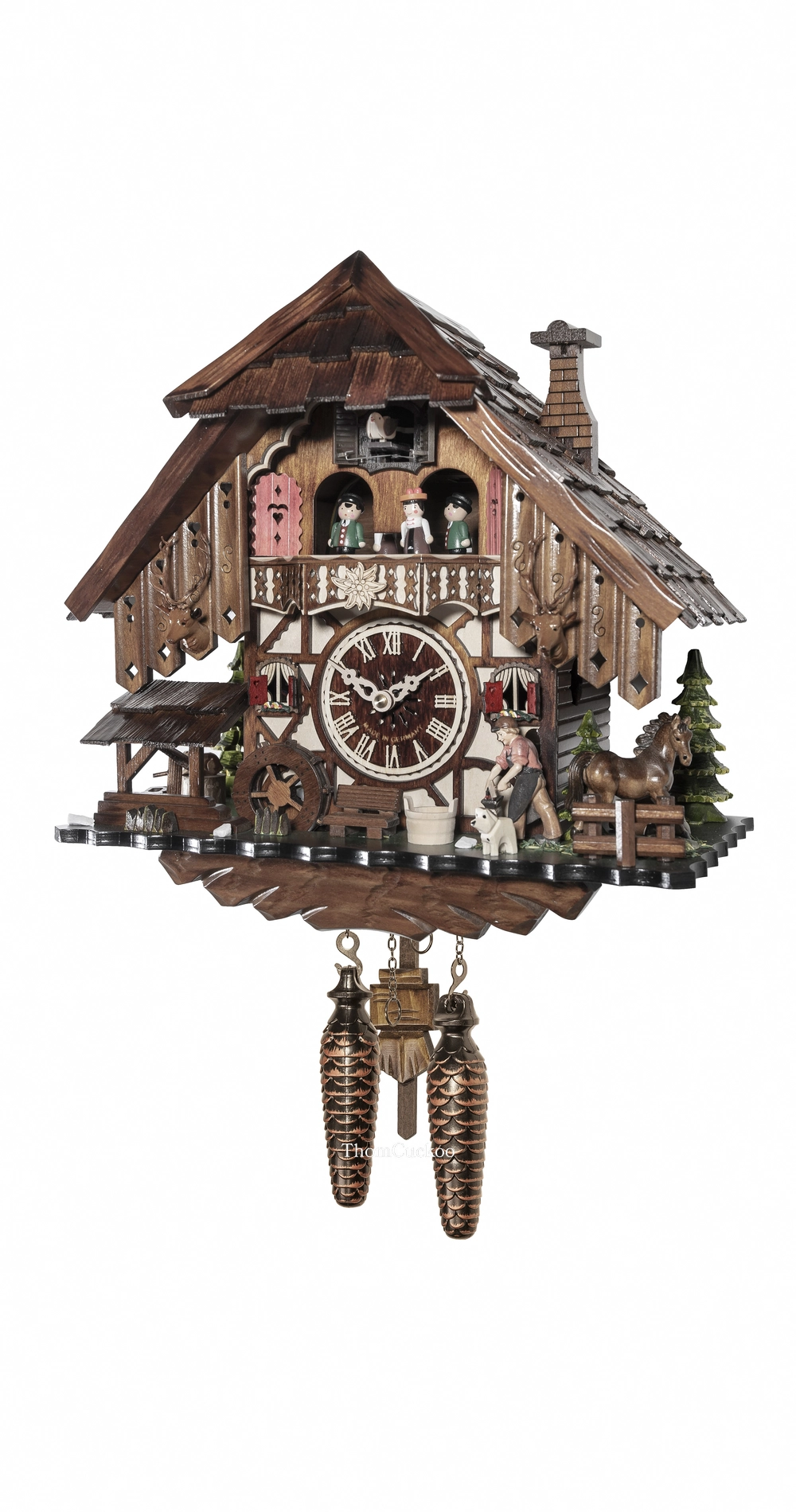 นาฬิกากุ๊กกูเยอรมัน Black Forest Germany ระบบ Quartz พร้อมเสียงดนตรี บ้านไม้สไตล์ Black Forest ตุ๊กตาเต้นระบำ รหัสสินค้า 0270