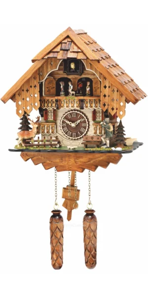 นาฬิกากุ๊กกูเยอรมัน Black Forest Germany ระบบ Quartz พร้อมเสียงดนตรี บ้านไม้สไตล์ Black Forest ตุ๊กตาเต้นระบำ รหัสสินค้า 0275