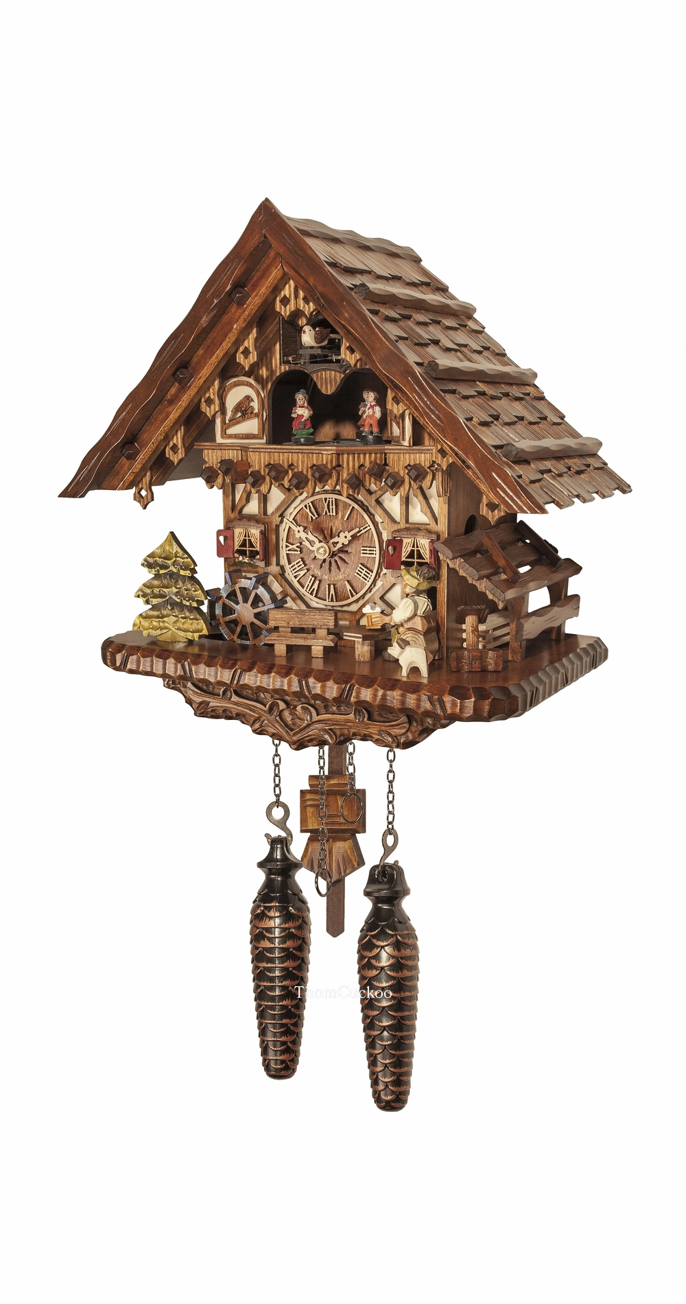 นาฬิกากุ๊กกูเยอรมัน Black Forest Germany ระบบ Quartz พร้อมเสียงดนตรี บ้านไม้สไตล์ Black Forest ตุ๊กตาเต้นระบำ รหัสสินค้า 0278