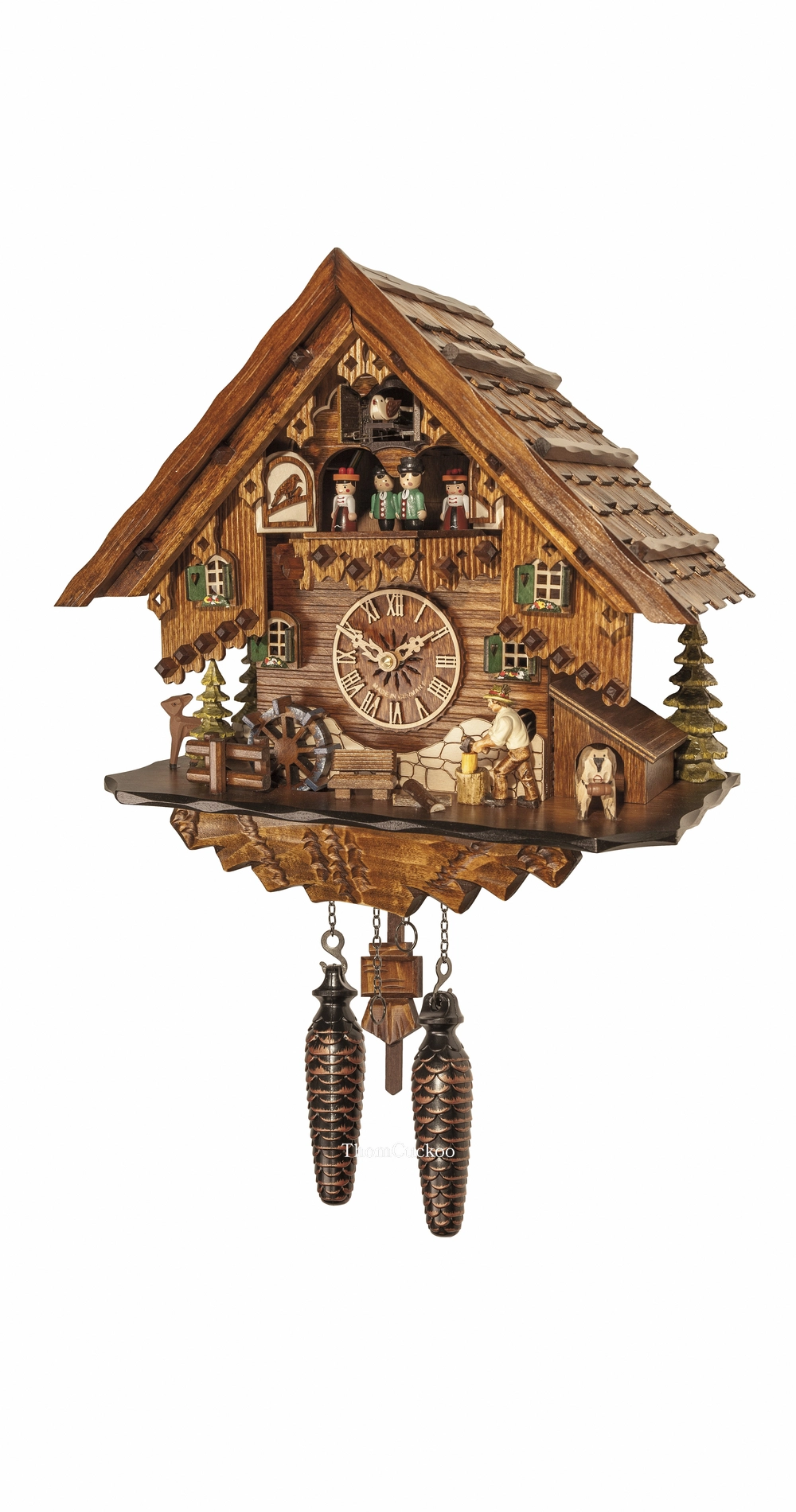 นาฬิกากุ๊กกูเยอรมัน Black Forest Germany ระบบ Quartz พร้อมเสียงดนตรี บ้านไม้สไตล์ Black Forest ตุ๊กตาเต้นระบำ รหัสสินค้า 0280