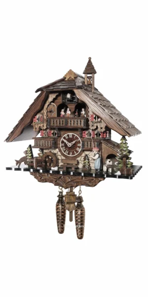 นาฬิกากุ๊กกูเยอรมัน Black Forest Germany ระบบ Quartz พร้อมเสียงดนตรี บ้านไม้สไตล์ Black Forest ตุ๊กตาเต้นระบำ รหัสสินค้า 0308