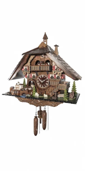 นาฬิกากุ๊กกูเยอรมัน Black Forest Germany ระบบ Quartz พร้อมเสียงดนตรี บ้านไม้สไตล์ Black Forest ตุ๊กตาเต้นระบำ รหัสสินค้า 0333