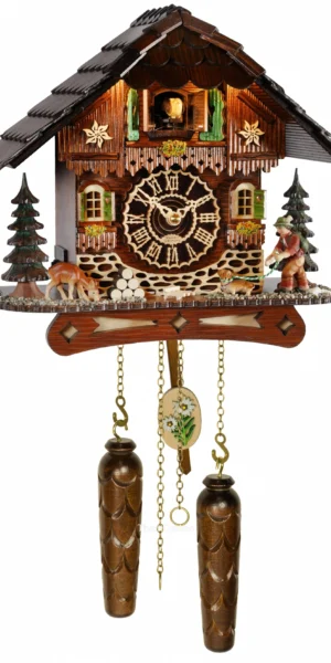 นาฬิกากุ๊กกูเยอรมัน Black Forest Germany ระบบ Quartz พร้อมเสียงดนตรี บ้านไม้สไตล์ Black Forest มีไฟประดับ รหัสสินค้า 0228