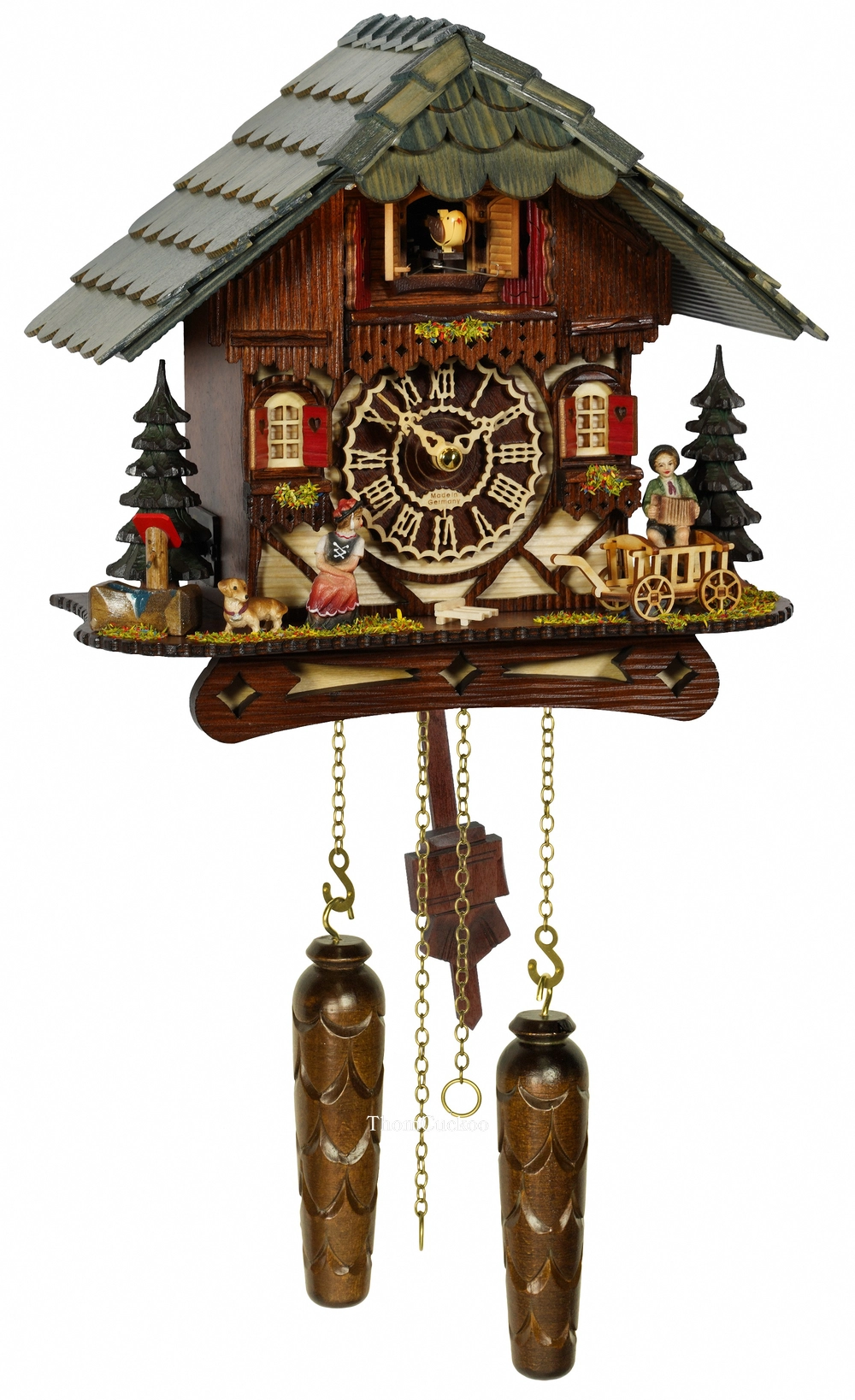 นาฬิกากุ๊กกูเยอรมัน Black Forest Germany ระบบ Quartz พร้อมเสียงดนตรี บ้านไม้สไตล์ Black Forest มีไฟประดับ รหัสสินค้า 0229