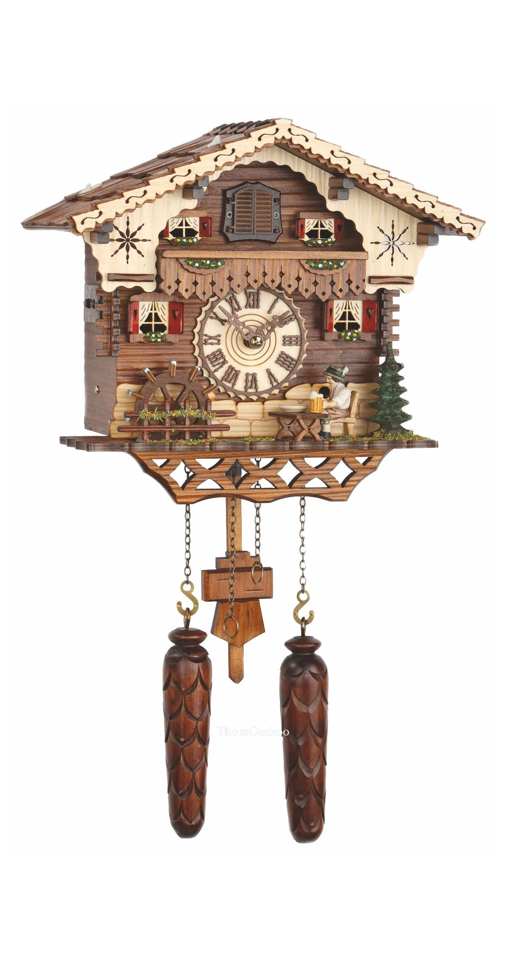 นาฬิกากุ๊กกูเยอรมัน Black Forest Germany ระบบ Quartz พร้อมเสียงดนตรี บ้านไม้สไตล์ Black Forest คนดื่มเบียร์เคลื่อนไหว รหัสสินค้า 0225
