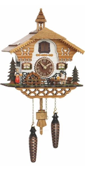 นาฬิกากุ๊กกูเยอรมัน Black Forest Germany ระบบ Quartz พร้อมเสียงดนตรี บ้านไม้สไตล์ Black Forest คนดื่มเบียร์เคลื่อนไหว กังหันน้ำหมุนได้ รหัสสินค้า 0213