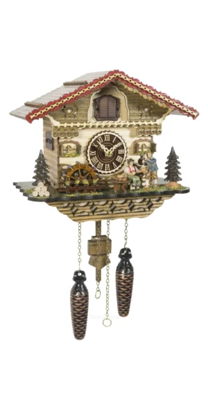 นาฬิกากุ๊กกูเยอรมัน Black Forest Germany ระบบ Quartz พร้อมเสียงดนตรี บ้านไม้สไตล์ Black Forest คนดื่มเบียร์เคลื่อนไหว กังหันน้ำหมุนได้ รหัสสินค้า 0214