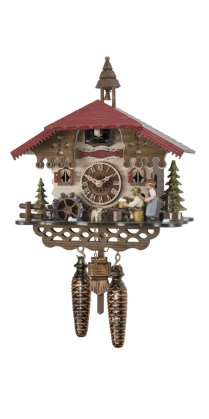 นาฬิกากุ๊กกูเยอรมัน Black Forest Germany ระบบ Quartz พร้อมเสียงดนตรี บ้านไม้สไตล์ Black Forest คนดื่มเบียร์เคลื่อนไหว กังหันน้ำหมุนได้ ตัวละครหญิงเคลื่อนไหว รหัสสินค้า 0220