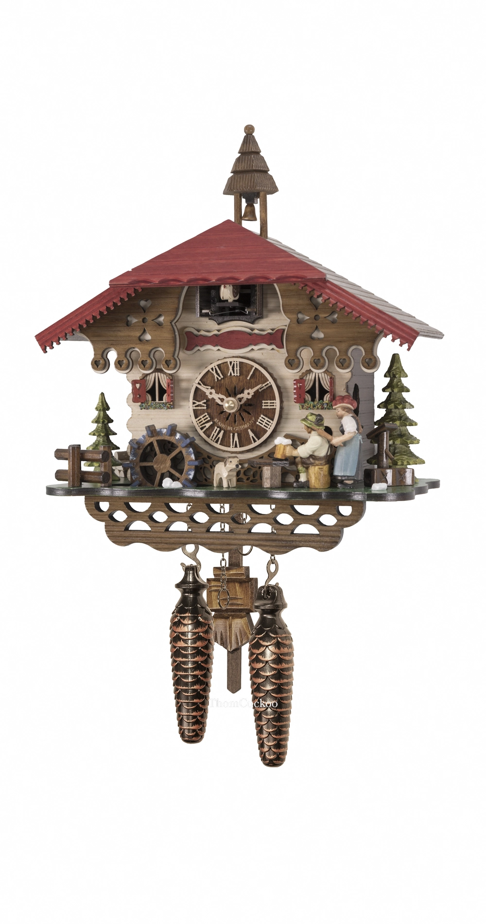 นาฬิกากุ๊กกูเยอรมัน Black Forest Germany ระบบ Quartz พร้อมเสียงดนตรี บ้านไม้สไตล์ Black Forest คนดื่มเบียร์เคลื่อนไหว กังหันน้ำหมุนได้ ตัวละครหญิงเคลื่อนไหว รหัสสินค้า 0220