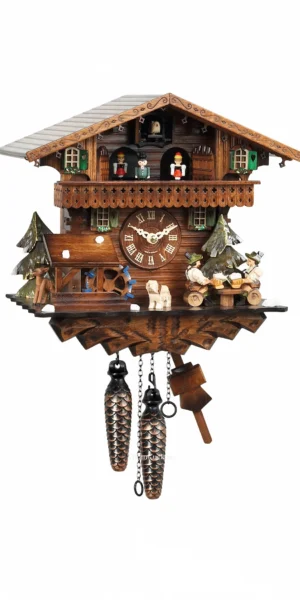 นาฬิกากุ๊กกูเยอรมัน Black Forest Germany ระบบ Quartz พร้อมเสียงดนตรี บ้านไม้สไตล์ Black Forest คนดื่มเบียร์คู่เคลื่อนไหว กังหันน้ำหมุนได้ รหัสสินค้า 0246