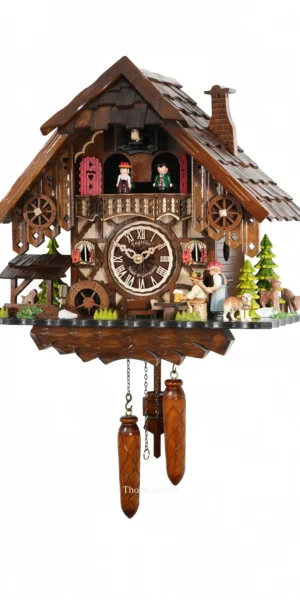 นาฬิกากุ๊กกูเยอรมัน Black Forest Germany ระบบ Quartz พร้อมเสียงดนตรี บ้านไม้สไตล์ Black Forest คนดื่มเบียร์เคลื่อนไหว กังหันน้ำหมุนได้ ตัวละครหญิงเคลื่อนไหว รหัสสินค้า 0260