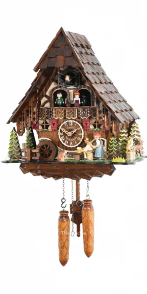 นาฬิกากุ๊กกูเยอรมัน Black Forest Germany ระบบ Quartz พร้อมเสียงดนตรี บ้านไม้สไตล์ Black Forest คนดื่มเบียร์เคลื่อนไหว กังหันน้ำหมุนได้ ตัวละครหญิงเคลื่อนไหว รหัสสินค้า 0261