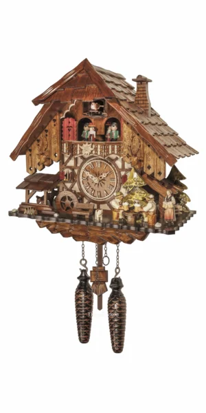 นาฬิกากุ๊กกูเยอรมัน Black Forest Germany ระบบ Quartz พร้อมเสียงดนตรี บ้านไม้สไตล์ Black Forest คนดื่มเบียร์คู่เคลื่อนไหว ตุ๊กตาเต้นระบำ รหัสสินค้า 0264