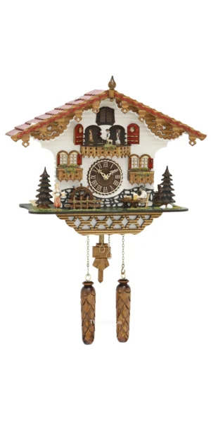 นาฬิกากุ๊กกูเยอรมัน Black Forest Germany ระบบ Quartz พร้อมเสียงดนตรี บ้านไม้สไตล์ Black Forest คนดื่มเบียร์เคลื่อนไหว กังหันน้ำหมุนได้ รหัสสินค้า 0303