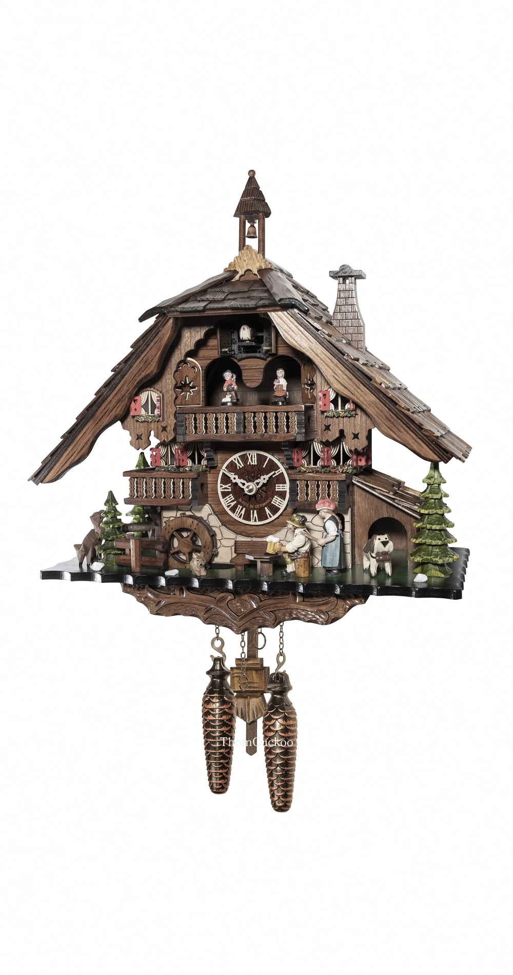 นาฬิกากุ๊กกูเยอรมัน Black Forest Germany ระบบ Quartz พร้อมเสียงดนตรี บ้านไม้สไตล์ Black Forest คนดื่มเบียร์เคลื่อนไหว กังหันน้ำหมุนได้ ตุ๊กตาเต้นระบำ รหัสสินค้า 0310