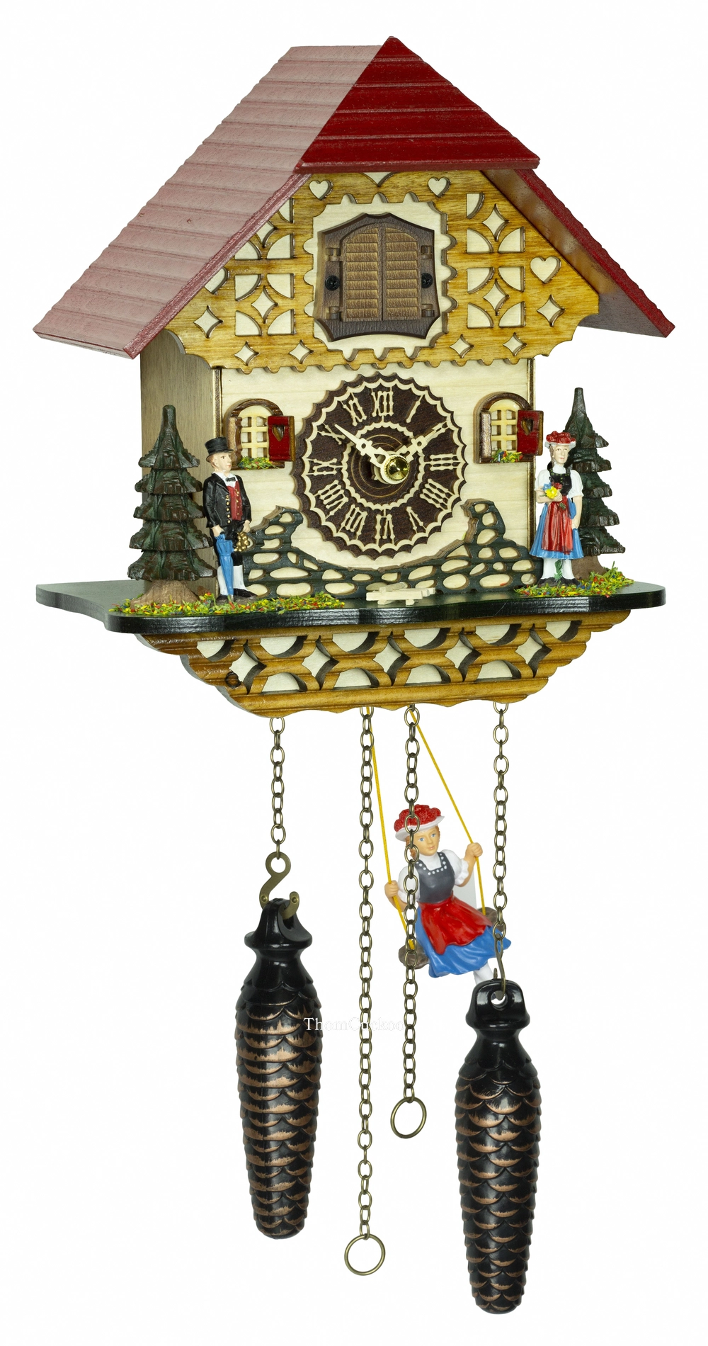 นาฬิกากุ๊กกูเยอรมัน Black Forest Germany ระบบ Quartz พร้อมเสียงดนตรี บ้านไม้สไตล์ Black Forest ชิงช้าเคลื่อนไหว รหัสสินค้า 0036