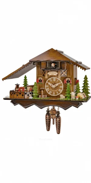 นาฬิกากุ๊กกูเยอรมัน Black Forest Germany ระบบ Quartz พร้อมเสียงดนตรี บ้านไม้สไตล์ Black Forest รถไฟเคลื่อนไหว รหัสสินค้า 0191