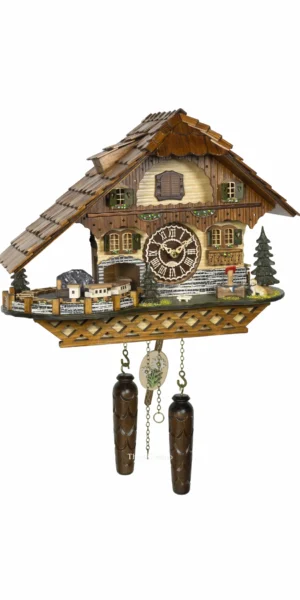 นาฬิกากุ๊กกูเยอรมัน Black Forest Germany ระบบ Quartz พร้อมเสียงดนตรี บ้านไม้สไตล์ Black Forest รถไฟเคลื่อนไหว รหัสสินค้า 0304