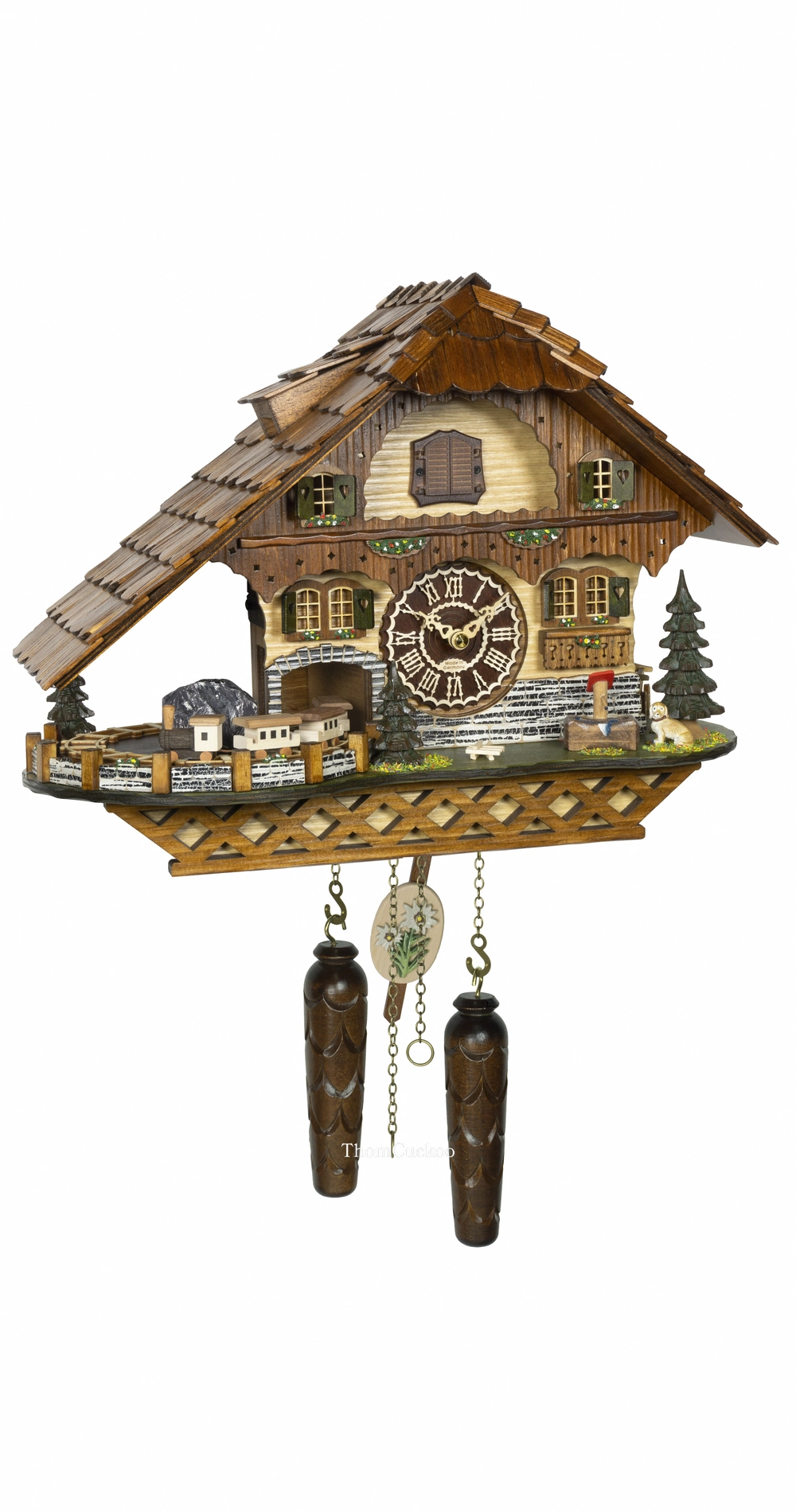นาฬิกากุ๊กกูเยอรมัน Black Forest Germany ระบบ Quartz พร้อมเสียงดนตรี บ้านไม้สไตล์ Black Forest รถไฟเคลื่อนไหว รหัสสินค้า 0304