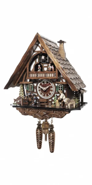 นาฬิกากุ๊กกูเยอรมัน Black Forest Germany ระบบ Quartz พร้อมเสียงดนตรี บ้านไม้สไตล์ Black Forest คนตัดไม้เคลื่อนไหว ตุ๊กตาเต้นระบำ รหัสสินค้า 0272