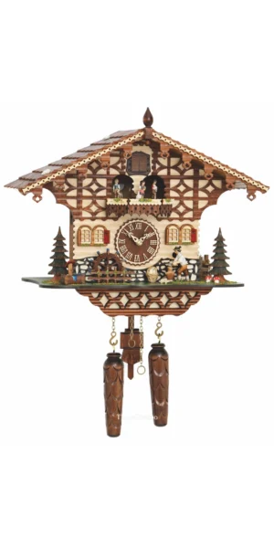 นาฬิกากุ๊กกูเยอรมัน Black Forest Germany ระบบ Quartz พร้อมเสียงดนตรี บ้านไม้สไตล์ Black Forest คนตัดไม้เคลื่อนไหว กังหันน้ำหมุนได้ รหัสสินค้า 0289