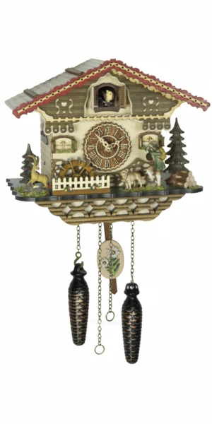 นาฬิกากุ๊กกูเยอรมัน Black Forest Germany ระบบ Quartz พร้อมเสียงดนตรี บ้านไม้สไตล์ Black Forest กังหันน้ำหมุนได้ นายพรานเคลื่อนไหว ธีมนายพราน รหัสสินค้า 0204