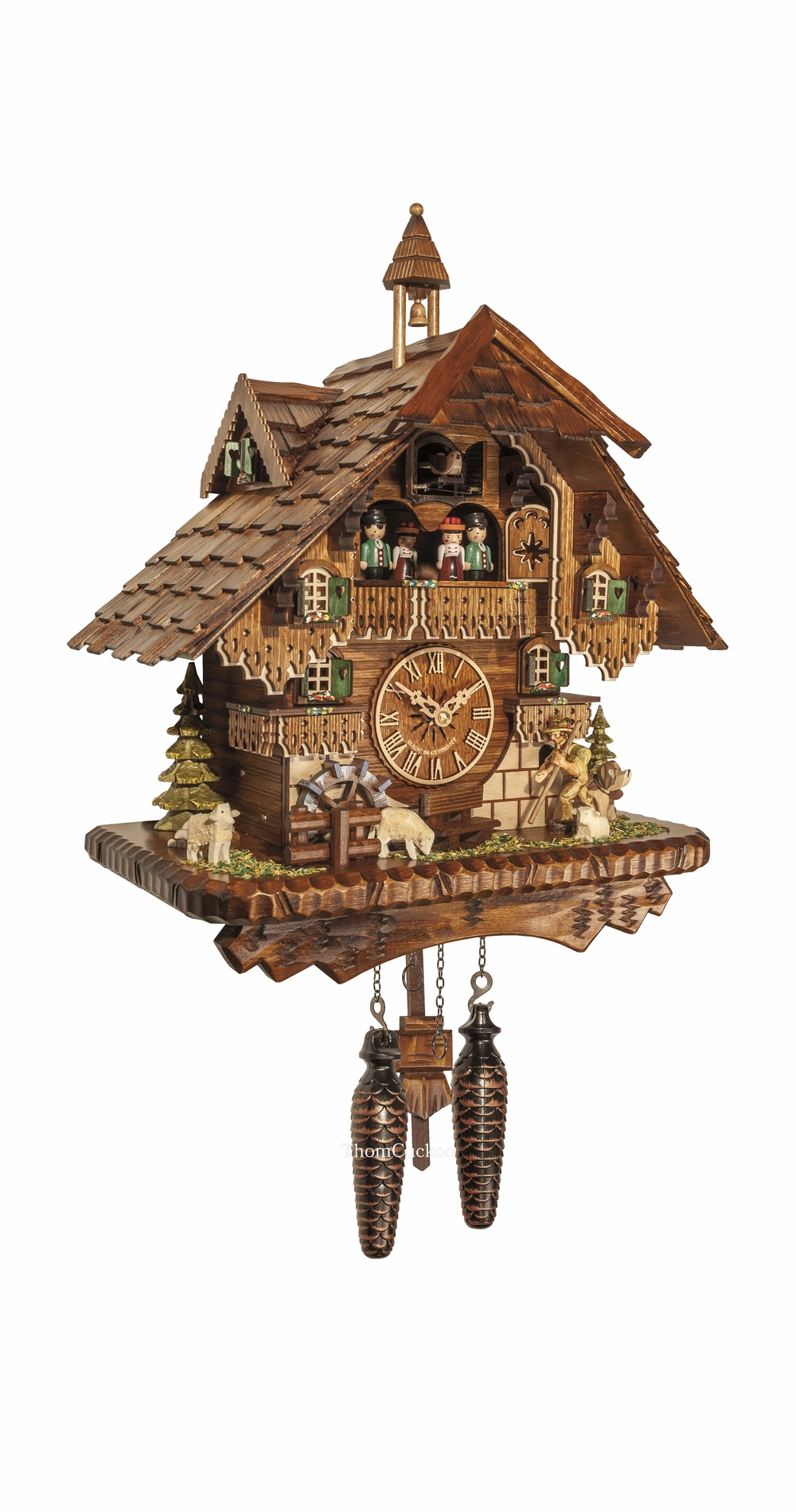 นาฬิกากุ๊กกูเยอรมัน Black Forest Germany ระบบ Quartz พร้อมเสียงดนตรี บ้านไม้สไตล์ Black Forest กังหันน้ำหมุนได้ ตุ๊กตาเต้นระบำ นักเดินป่าเคลื่อนไหว รหัสสินค้า 0294