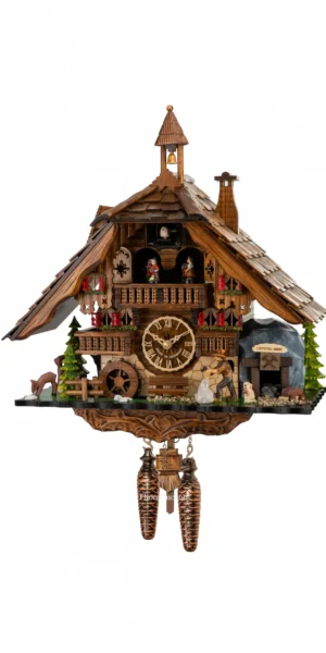 นาฬิกากุ๊กกูเยอรมัน Black Forest Germany ระบบ Quartz พร้อมเสียงดนตรี บ้านไม้สไตล์ Black Forest กังหันน้ำหมุนได้ คนงานเหมืองเคลื่อนไหว มีไฟประดับ รหัสสินค้า 0319