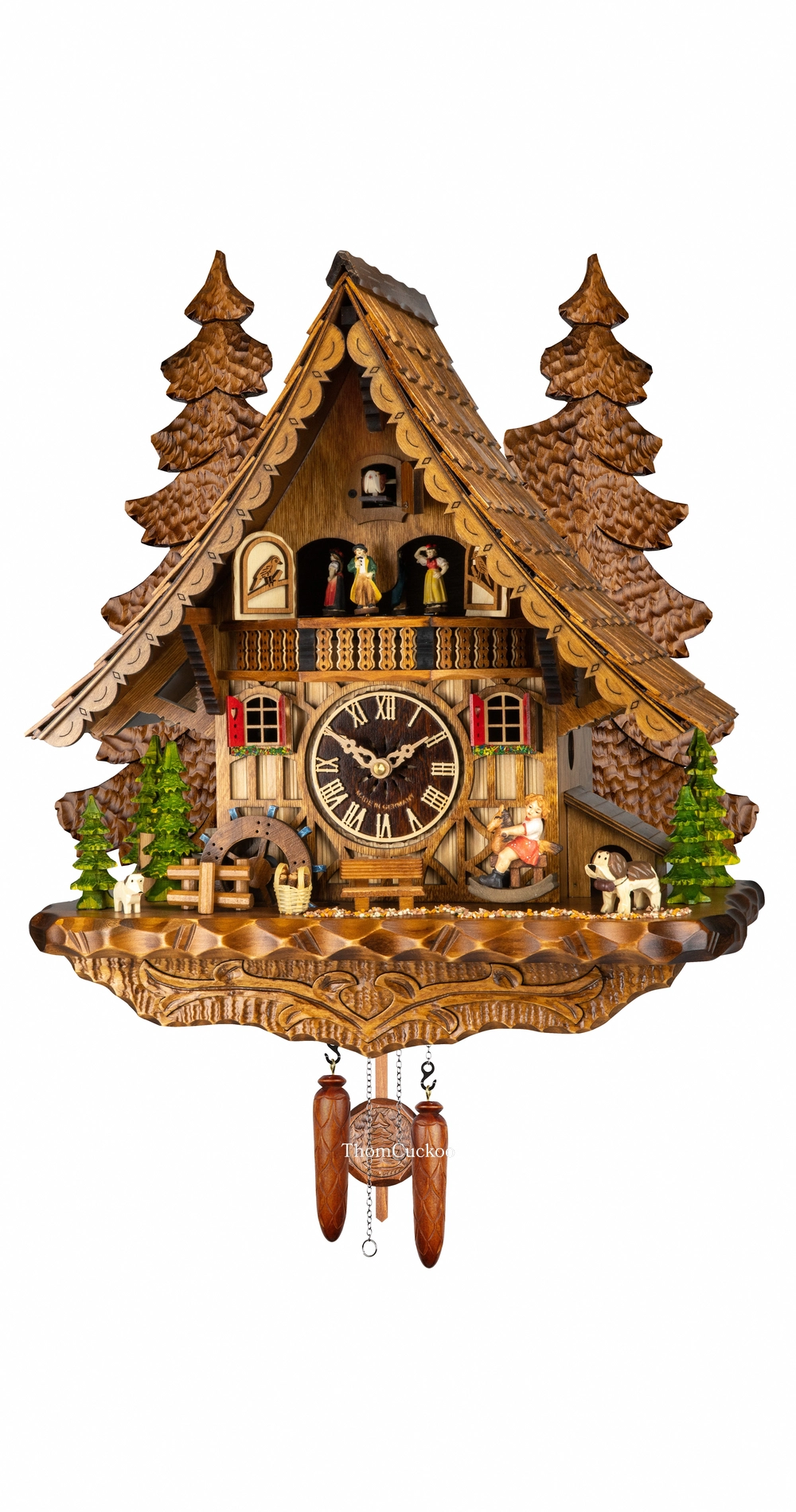 นาฬิกากุ๊กกูเยอรมัน Black Forest Germany ระบบ Quartz พร้อมเสียงดนตรี บ้านไม้สไตล์ Black Forest กังหันน้ำหมุนได้ ชิงช้าเคลื่อนไหว รหัสสินค้า 0325