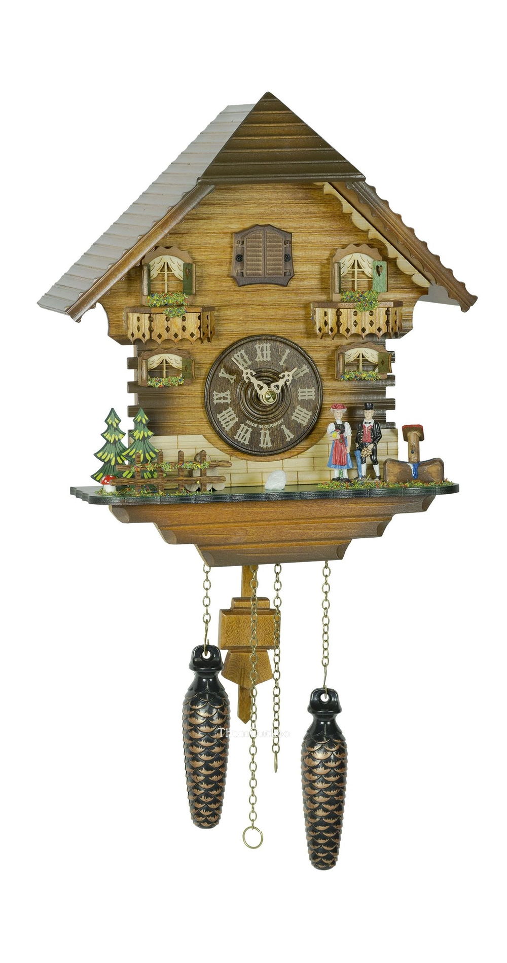 นาฬิกากุ๊กกูเยอรมัน Black Forest Germany ระบบ Quartz พร้อมเสียงดนตรี บ้านไม้สไตล์ Black Forest รหัสสินค้า 0045