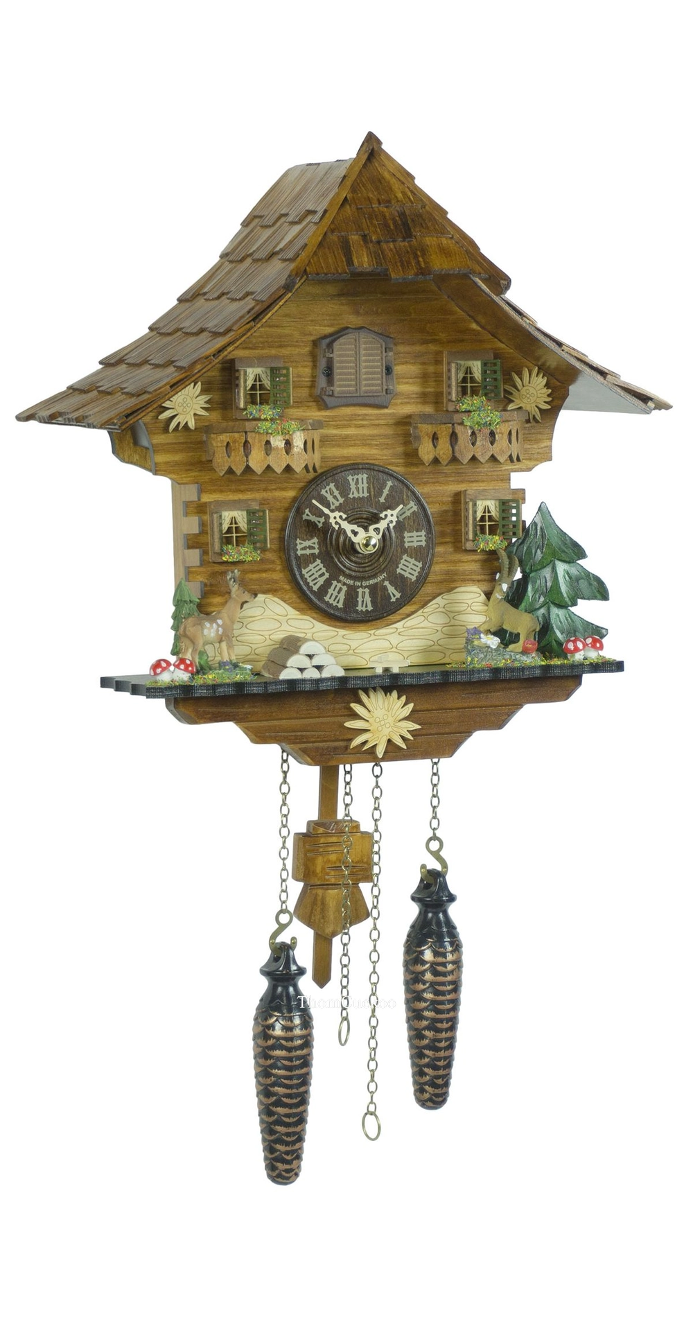 นาฬิกากุ๊กกูเยอรมัน Black Forest Germany ระบบ Quartz พร้อมเสียงดนตรี บ้านไม้สไตล์ Black Forest รหัสสินค้า 0100