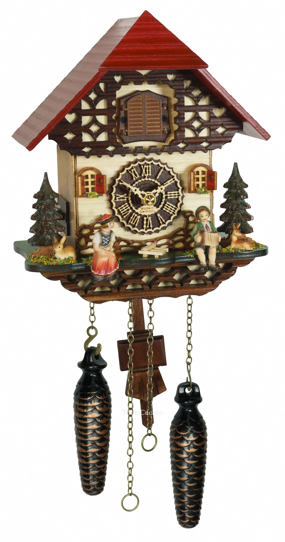 นาฬิกากุ๊กกูเยอรมัน Black Forest Germany ระบบ Quartz พร้อมเสียงดนตรี บ้านไม้สไตล์ Black Forest รหัสสินค้า 0109