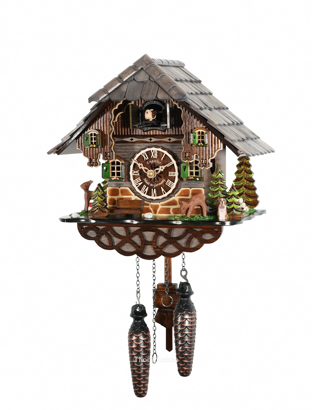 นาฬิกากุ๊กกูเยอรมัน Black Forest Germany ระบบ Quartz พร้อมเสียงดนตรี บ้านไม้สไตล์ Black Forest รหัสสินค้า 0110