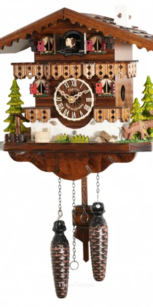 นาฬิกากุ๊กกูเยอรมัน Black Forest Germany ระบบ Quartz พร้อมเสียงดนตรี บ้านไม้สไตล์ Black Forest รหัสสินค้า 0127