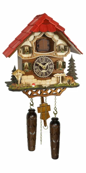 นาฬิกากุ๊กกูเยอรมัน Black Forest Germany ระบบ Quartz พร้อมเสียงดนตรี บ้านไม้สไตล์ Black Forest รหัสสินค้า 0172