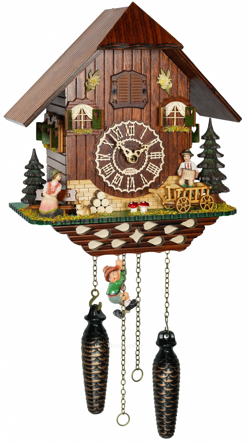 นาฬิกากุ๊กกูเยอรมัน Black Forest Germany ระบบ Quartz พร้อมเสียงดนตรี บ้านไม้สไตล์ Black Forest รหัสสินค้า 0173