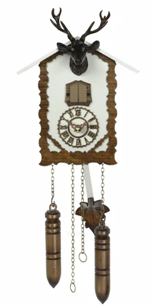 นาฬิกากุ๊กกูเยอรมัน Black Forest Germany ระบบ Quartz พร้อมเสียงดนตรี ลายกวางและสัตว์ป่าแกะสลัก สีน้ำตาล รหัสสินค้า 0055