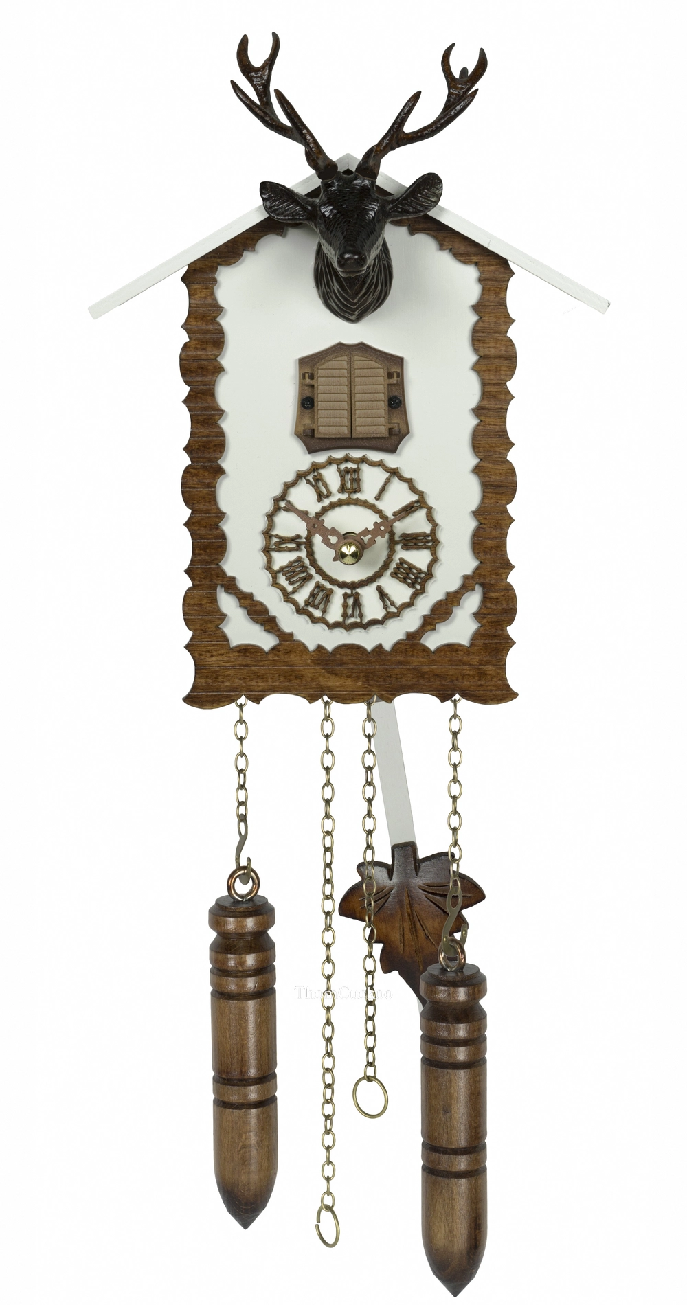 นาฬิกากุ๊กกูเยอรมัน Black Forest Germany ระบบ Quartz พร้อมเสียงดนตรี ลายกวางและสัตว์ป่าแกะสลัก สีน้ำตาล รหัสสินค้า 0055
