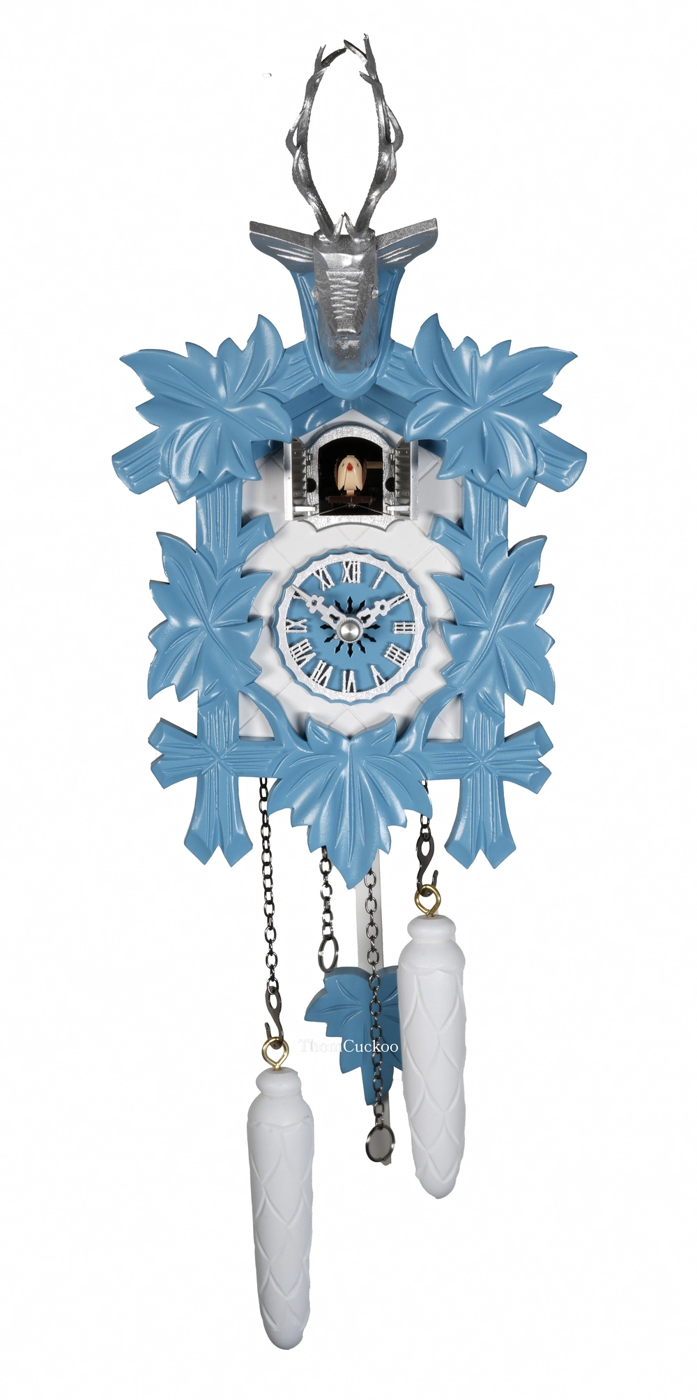 นาฬิกากุ๊กกูเยอรมัน Black Forest Germany ระบบ Quartz พร้อมเสียงดนตรี ลายกวางและสัตว์ป่าแกะสลัก ใบไม้แกะสลัก รหัสสินค้า 0009